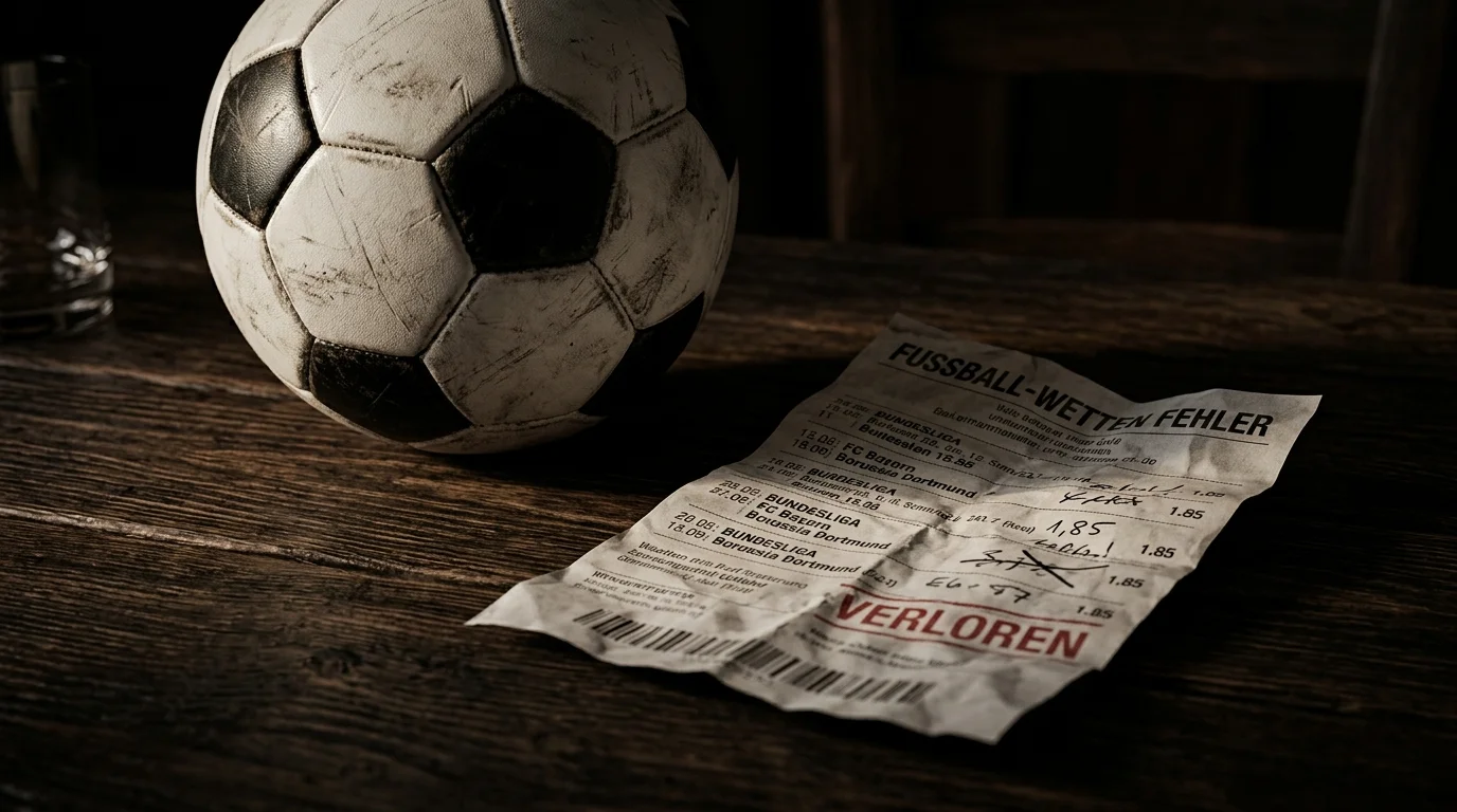 Zerknüllter Wettschein neben einem Fußball auf einer Stadionbank
